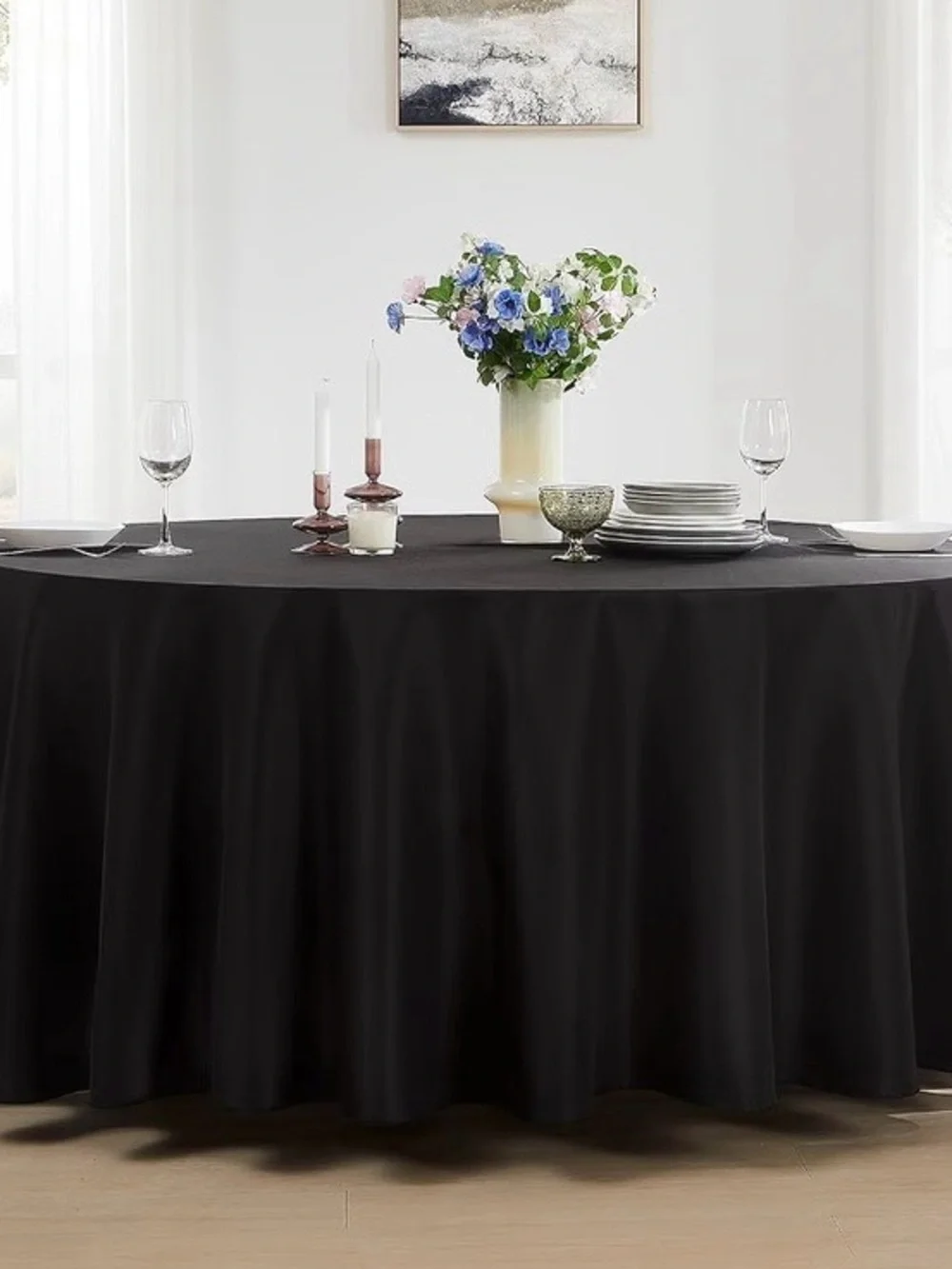 Classic Black Round Tablecloth for Dining 12- 120”